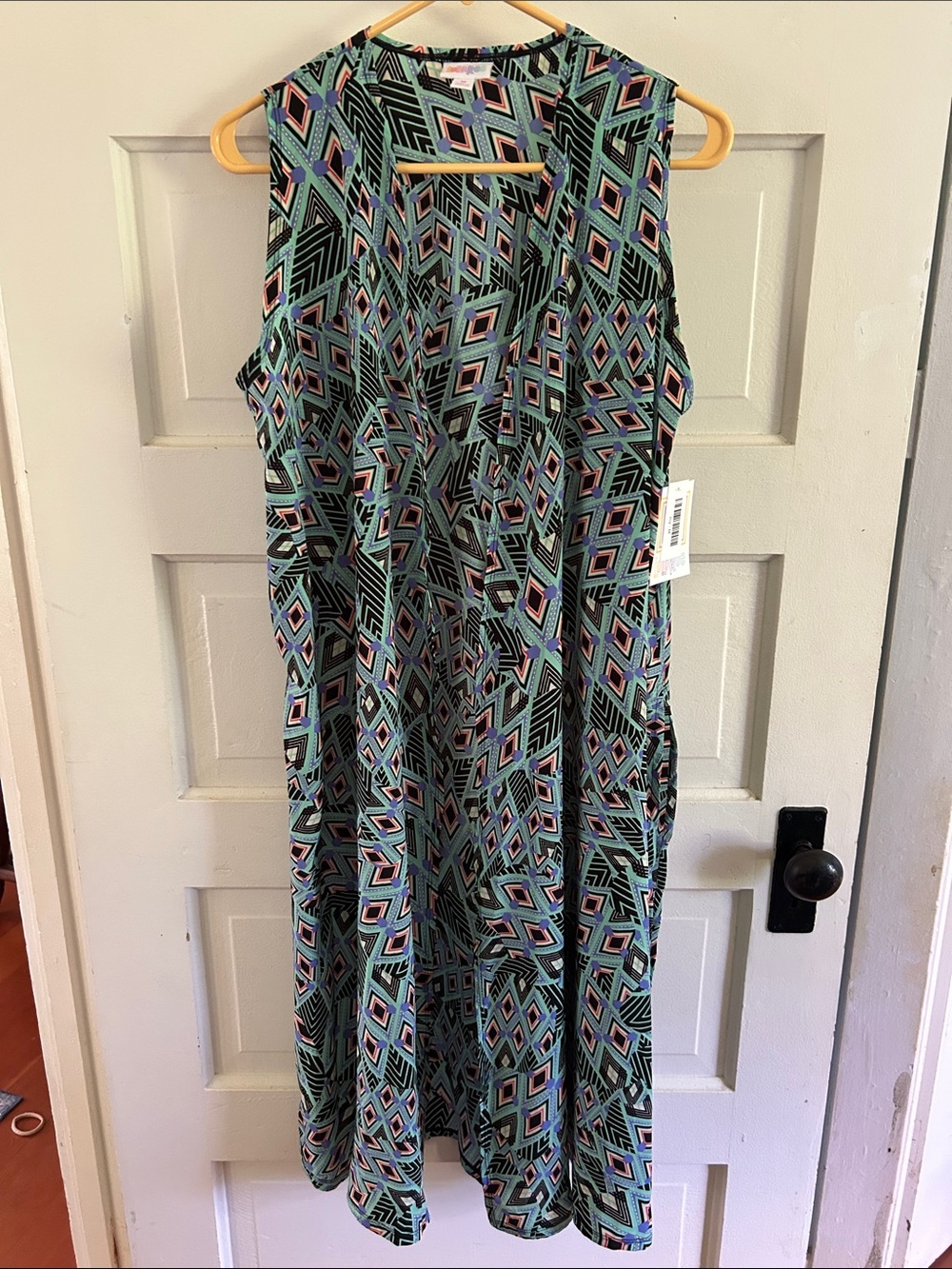 Sleeveless Geometric Print open dress in Teal by LulaRoe Sz M